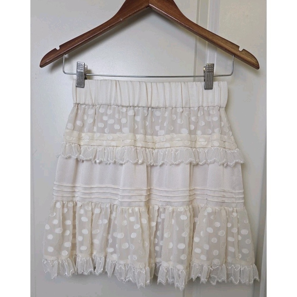 NEW Alexis Yakira Skirt Revolve Size XS Cream Ivory Ruffle Sequin Dots MSRP $385 - Picture 4 of 16